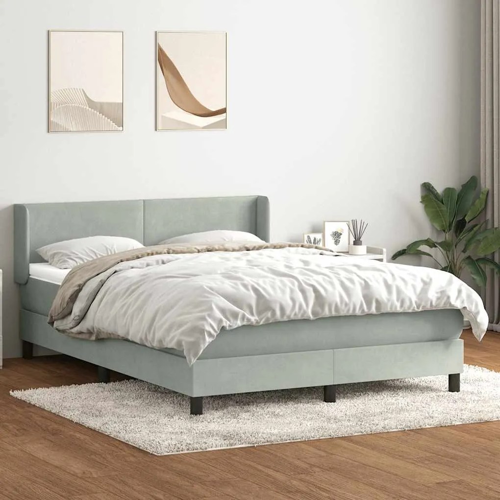 vidaXL Κρεβάτι Boxspring με Στρώμα Ανοιχτό Γκρι 140x220 εκ. Βελούδινο