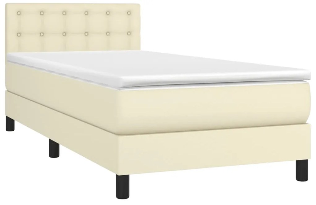 vidaXL Κρεβάτι Boxspring με Στρώμα & LED Κρεμ 90x200 εκ. Συνθ. Δέρμα