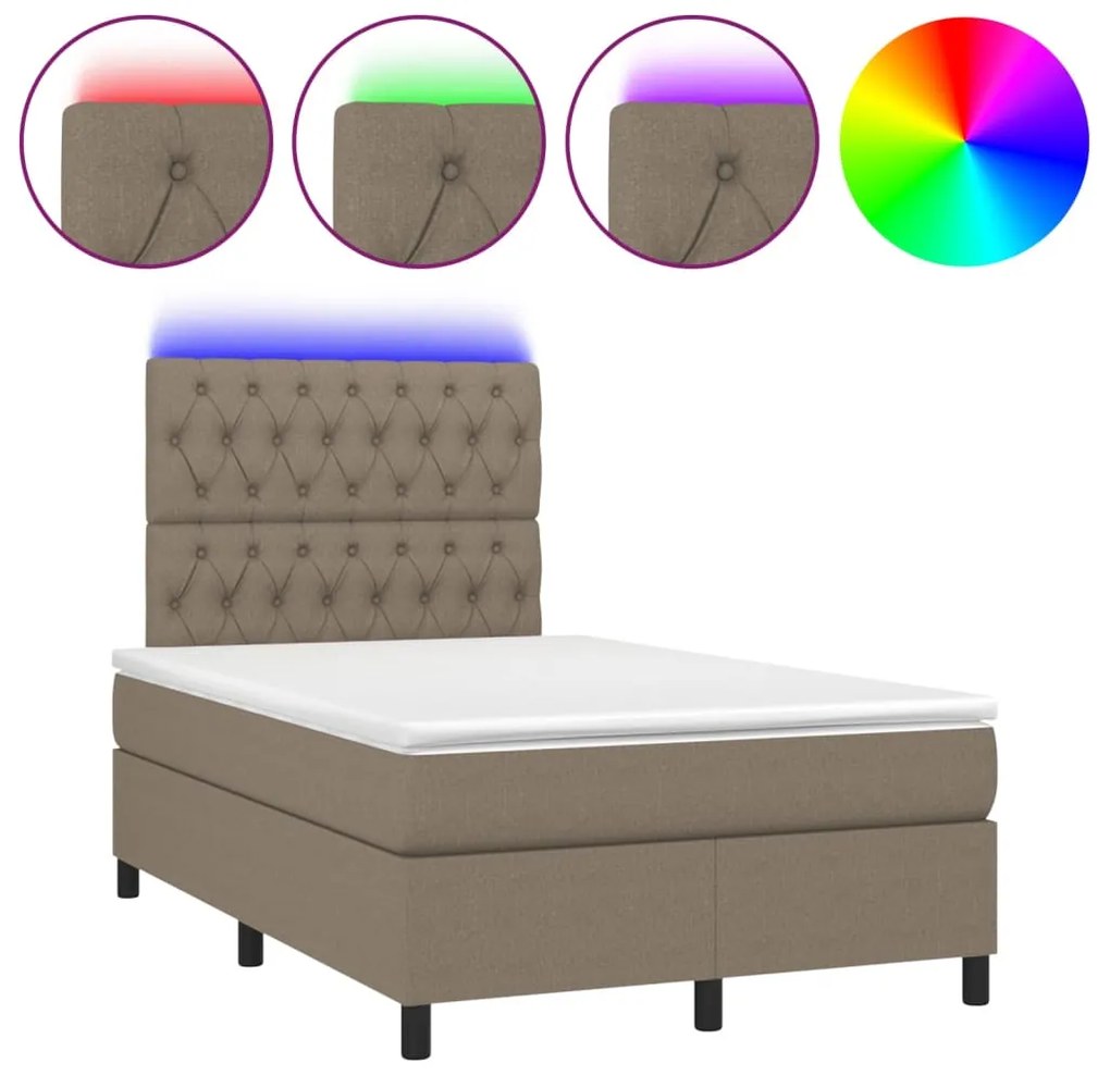 vidaXL Κρεβάτι Boxspring με Στρώμα &amp; LED Taupe 120x200 εκ. Υφασμάτινο