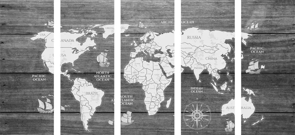 Εικόνα 5 τμημάτων ασπρόμαυρος χάρτης σε ξύλο - 100x50