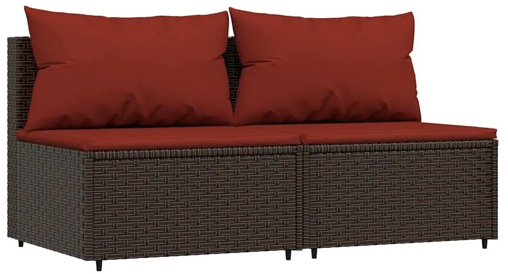 vidaXL Καναπέδες Κήπου Μεσαίοι με Μαξιλάρια 2 τεμ. Καφέ Συνθ. Ρατάν