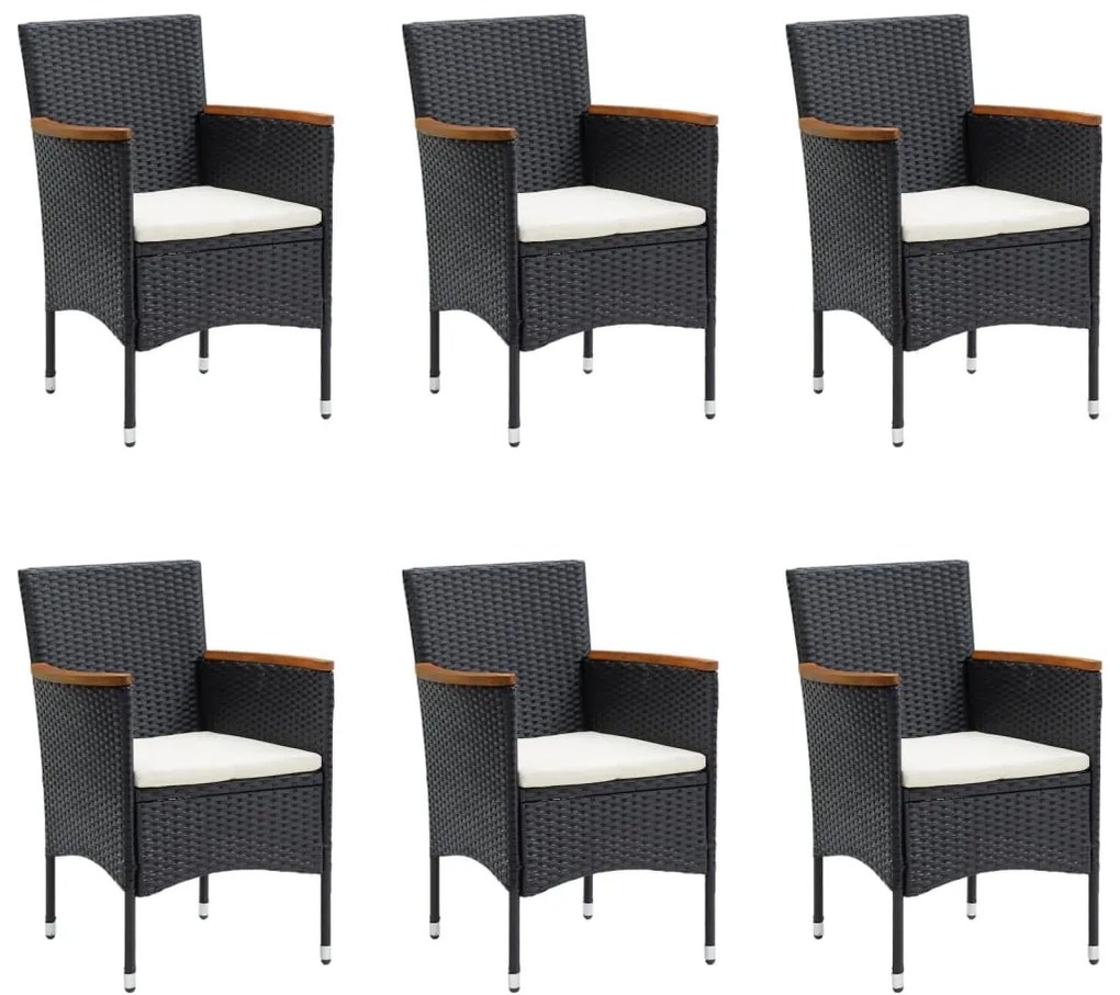 vidaXL Σετ Τραπεζαρίας Κήπου 7 Τεμαχίων Μαύρο με Μαξιλάρια