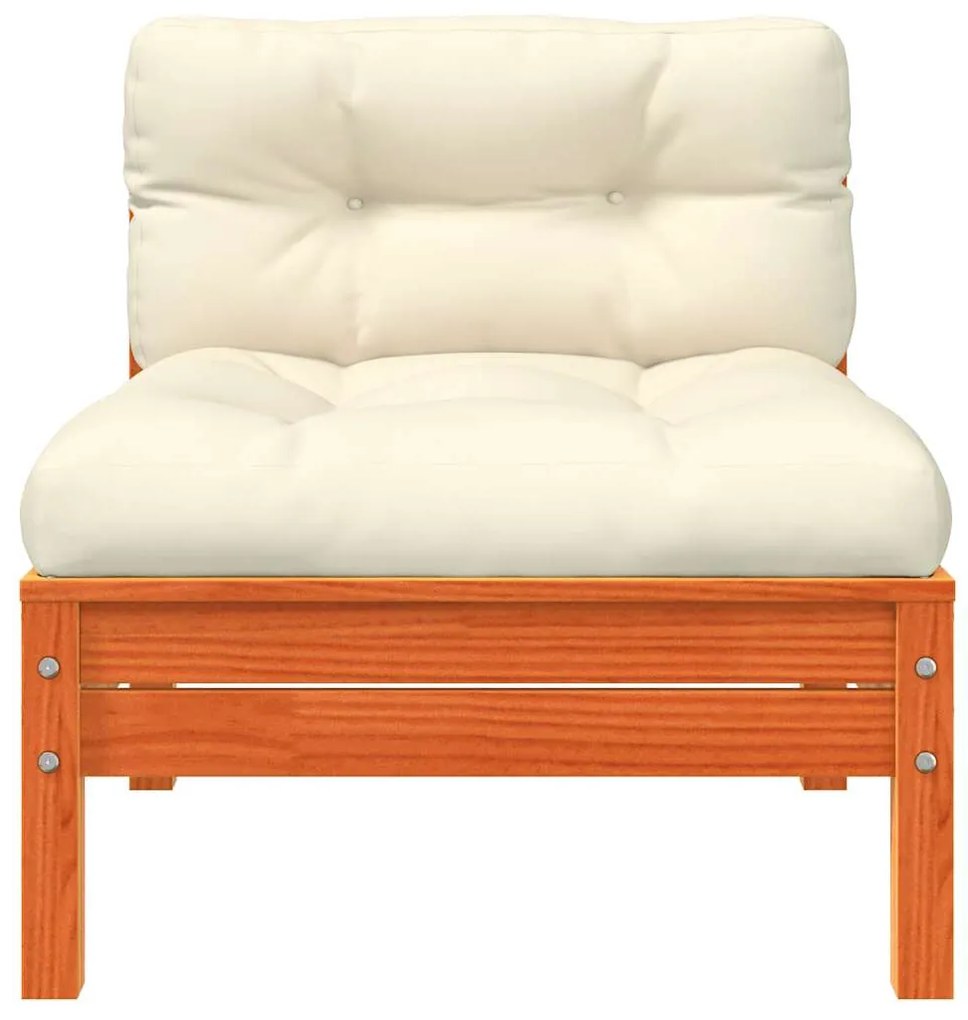 vidaXL Καναπές Κήπου Χωρίς Μπράτσα Καφέ Κεριού Μασίφ Πεύκο +Μαξιλάρια