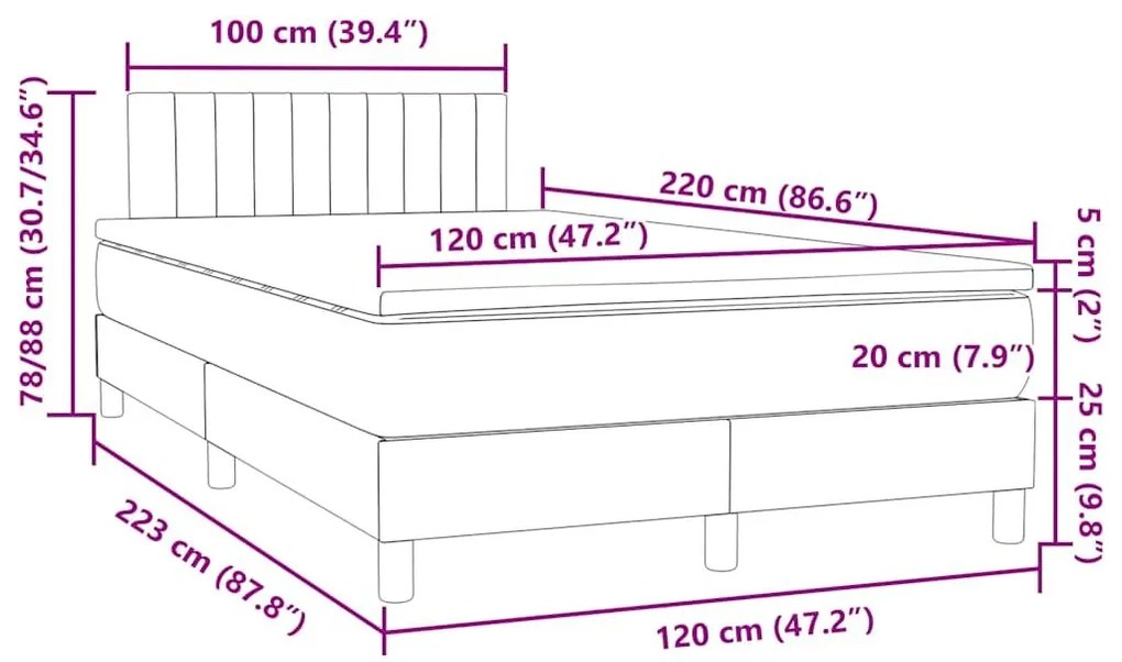 Box Spring κρεβάτι με στρώμα σκούρο μπλε 120x220 cm Βελούδινο - Μπλε