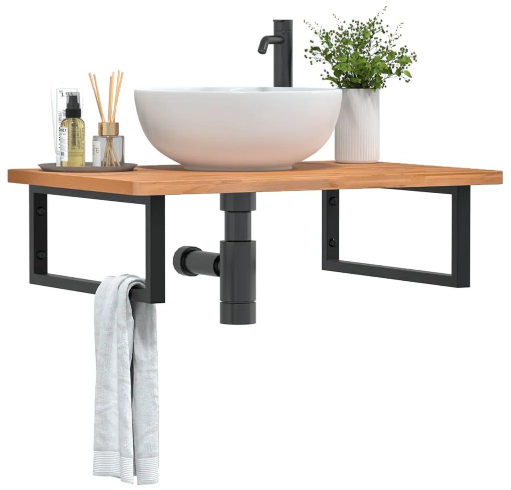 Ράφι Νιπτήρα Τοίχου από Ατσάλι / Μασίφ Ξύλο Οξιάς