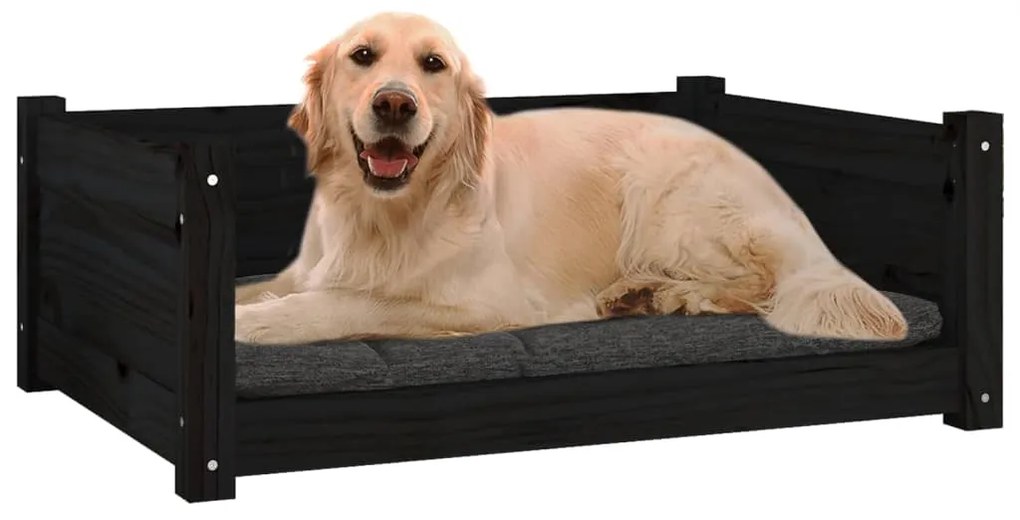 vidaXL Κρεβάτι Σκύλου μαύρος 75,5x55,5x28 εκ. από Μασίφ Ξύλο Πεύκου