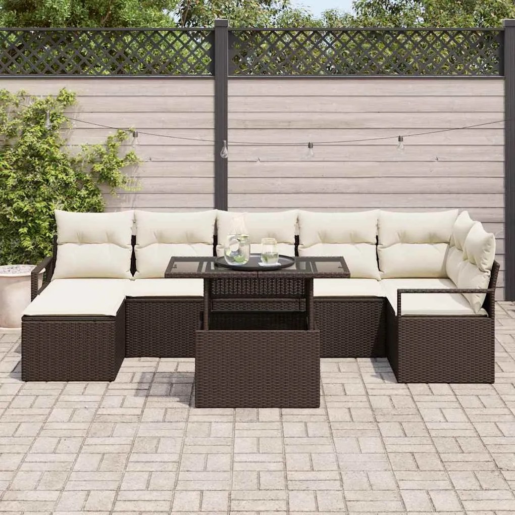 vidaXL Σετ Καναπέ Κήπου με μαξιλάρι 8 pcs Καφέ και κρεμ