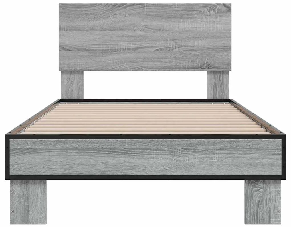 vidaXL Πλαίσιο Κρεβατιού Γκρι Sonoma 75x190 εκ. Επεξ. Ξύλο &amp; Μέταλλο