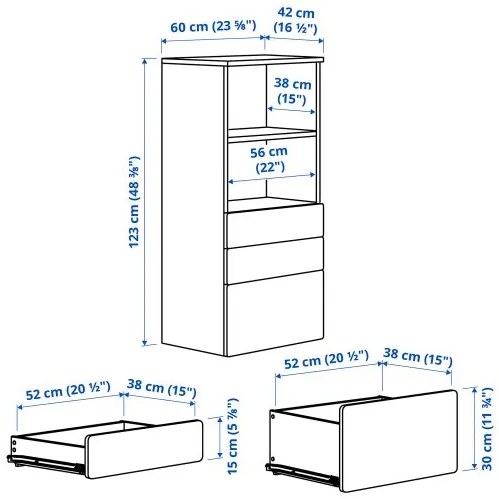 SMASTAD/PLATSA βιβλιοθήκη με 3 συρτάρια, 60x42x123 cm 895.439.23
