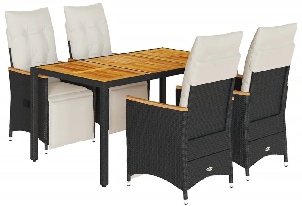vidaXL Σετ Επίπλων Bistro Κήπου 5 τεμ Μαύρο Συνθετ. Ρατάν με Μαξιλάρια