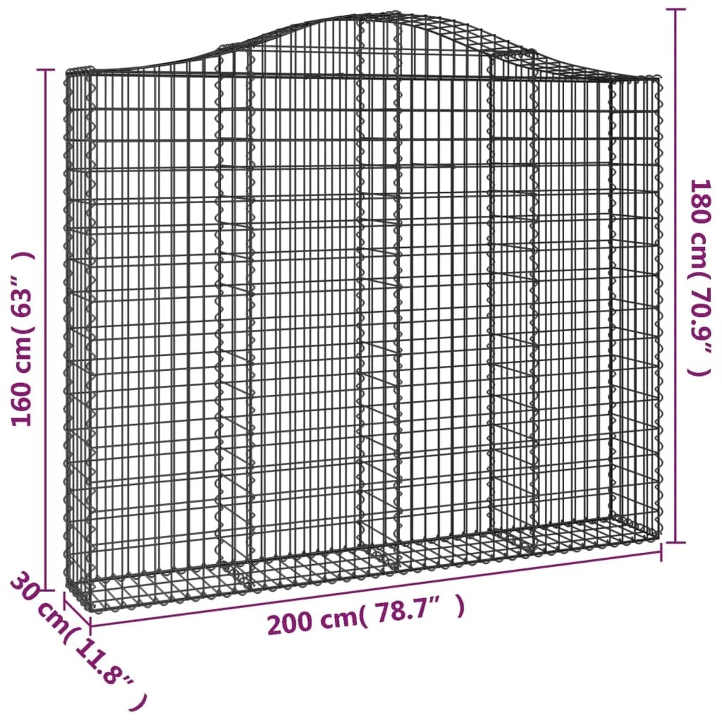 vidaXL Συρματοκιβώτιο Τοξωτό 200x30x160/180εκ. από Γαλβανισμένο Χάλυβα