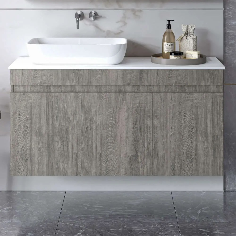 Έπιπλο Μπάνιου Πάγκος Με Νιπτήρα Omega Top S3BOMT120BE 122x47,5x60cm Ash Πορσελάνη,Μελαμίνη