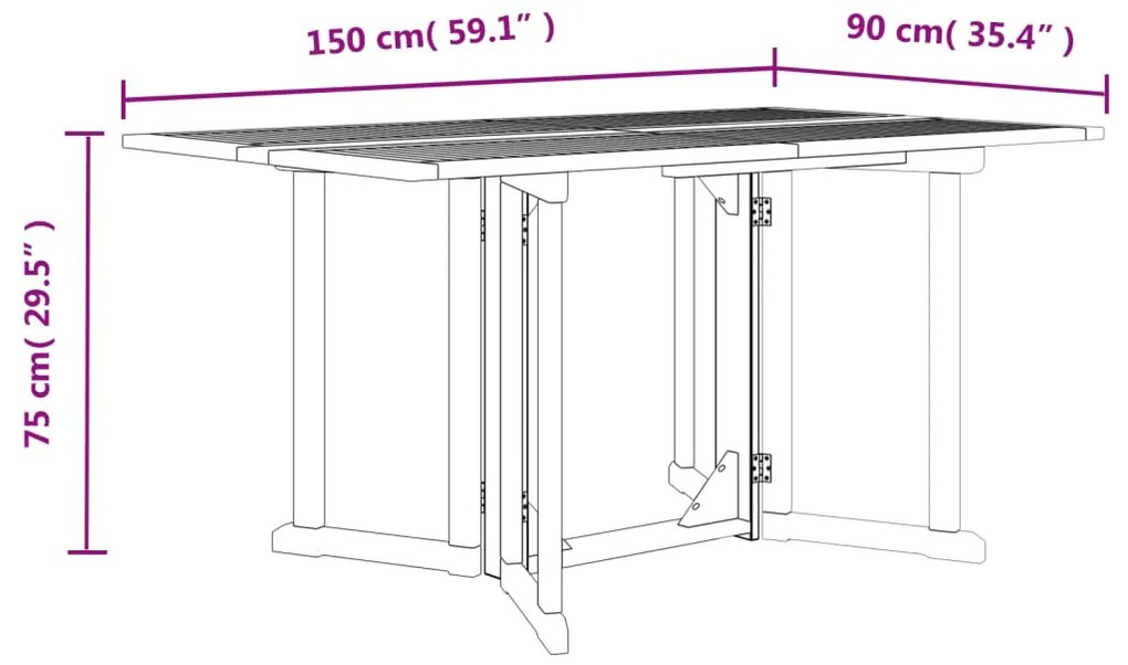 Τραπέζι Κήπου Butterfly Πτυσσόμενο 150x90x75 εκ. Μασίφ Teak - Καφέ