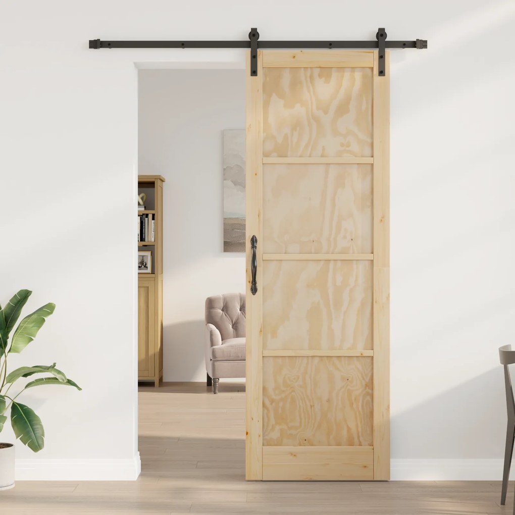 vidaXL Συρόμενη Πόρτα με Σετ Εξαρτημάτων 78x232 cm Μασίφ Ξύλο Πεύκου