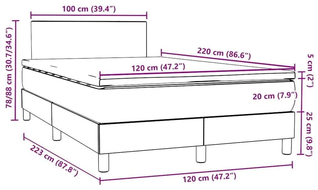 Box Spring Κρεβάτι με στρώμα Μαύρο 120x220 cm Βελούδινο - Μαύρο