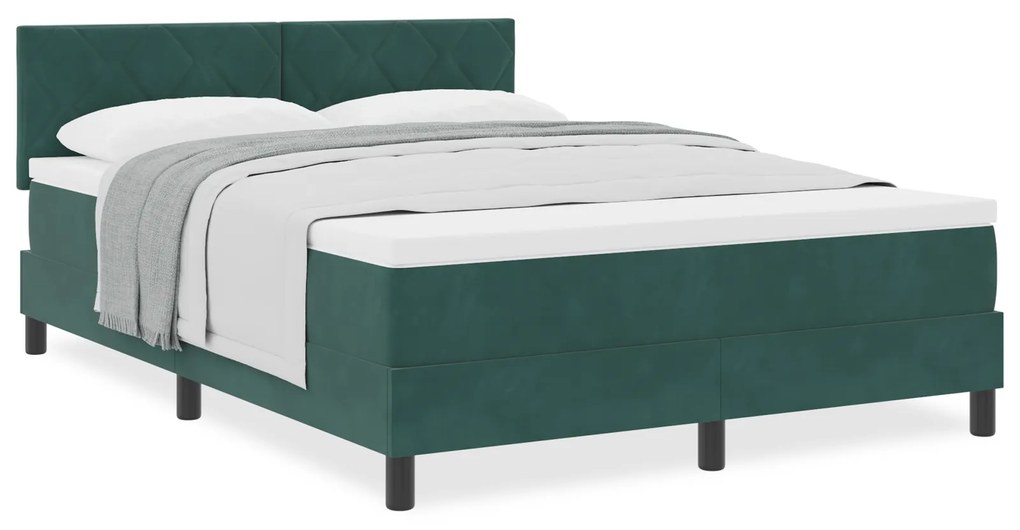 vidaXL Κρεβάτι Box Spring με Στρώμα Σκούρο Πράσινο 140x200 εκ. Βελούδο