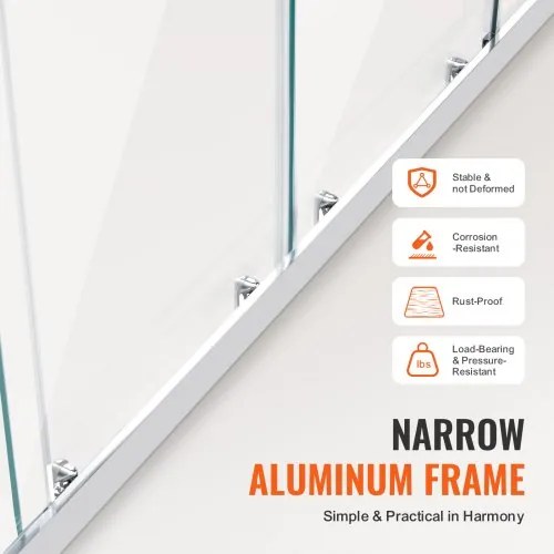 VEVOR Semi-frameless Double Sliding Shower Door SGCC Tempered Glass 1/4&quot; Chrome