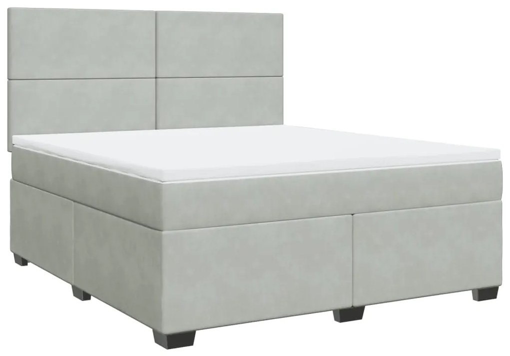 vidaXL Κρεβάτι Boxspring με Στρώμα Ανοιχτό Γκρι 180x200 εκ. Βελούδινο