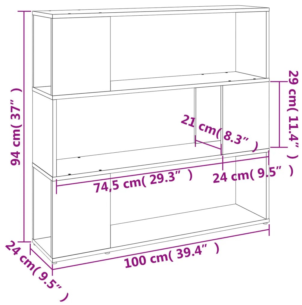 Βιβλιοθήκη/Διαχωριστικό Χώρου Γκρι Sonoma 100 x 24 x 94 εκ. - Γκρι