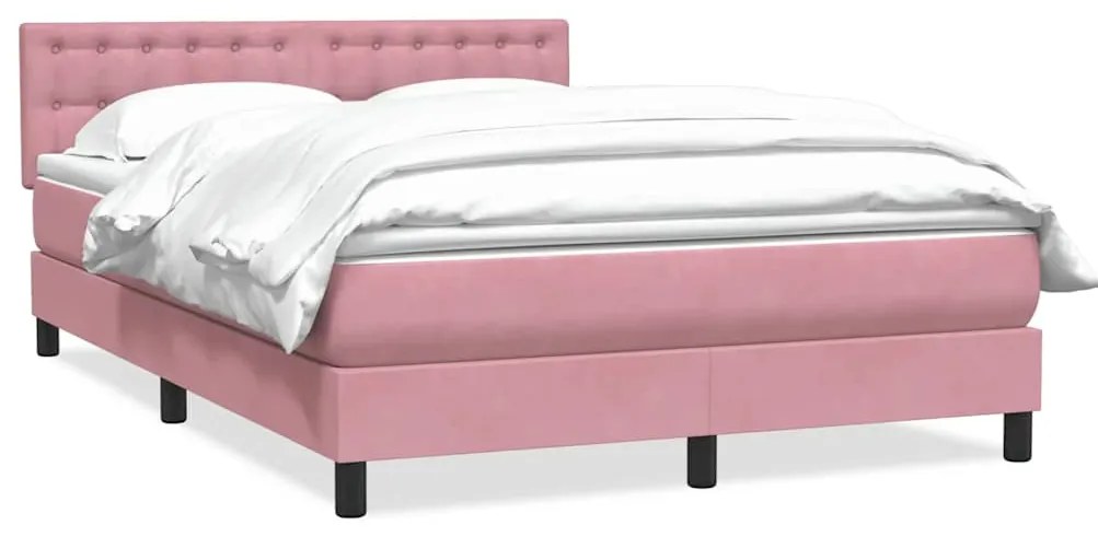 vidaXL Box Spring κρεβάτι με στρώμα ροζ 140x220 cm Βελούδινο