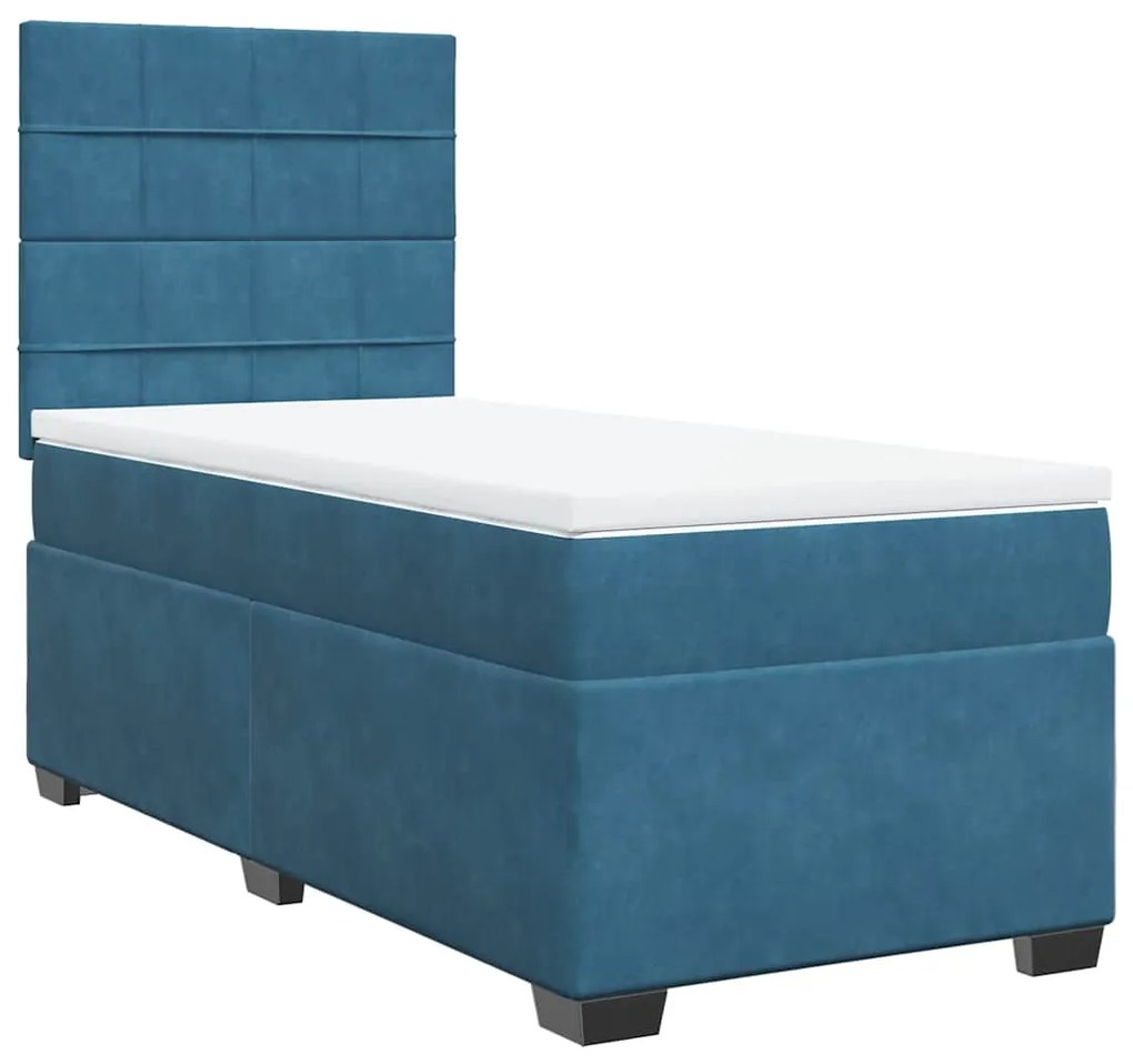 vidaXL Κρεβάτι Boxspring με Στρώμα Μπλε 100x200 εκ. Βελούδινο