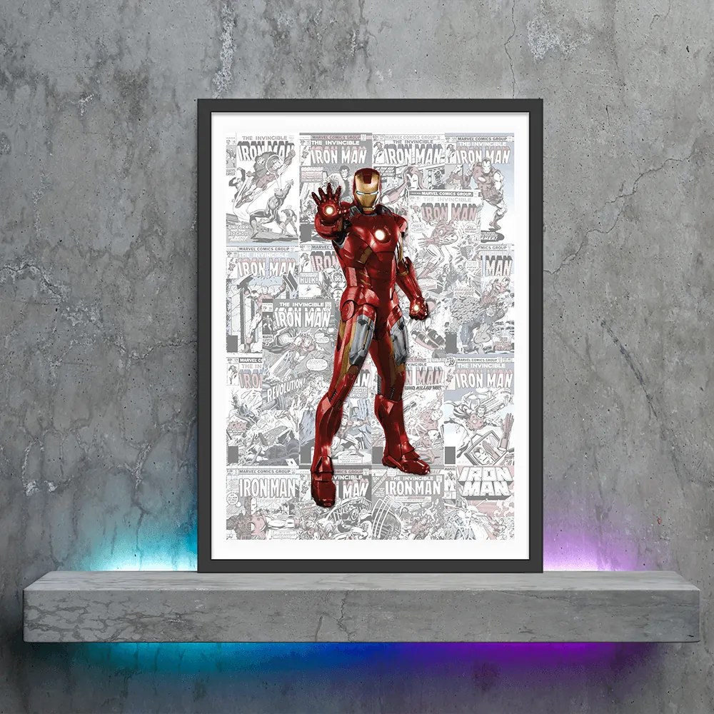 Πόστερ &amp;  Κάδρο Comic Iron Man CM030 22x31cm Μαύρο Ξύλινο Κάδρο (με πόστερ)