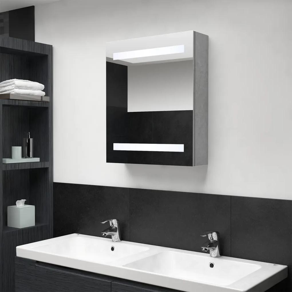 Ντουλάπι Μπάνιου με Καθρέφτη και LED Γκρι Σκυρ. 50x14x60 εκ.