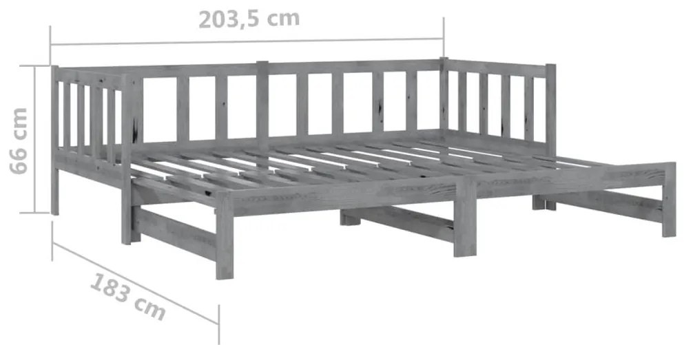 Καναπές Κρεβάτι Συρόμενος Γκρι 2x(90x200) εκ. Μασίφ Ξύλο Πεύκου - Γκρι