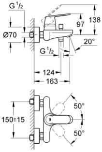 Μπαταρία λουτρού σώμα Grohe Eurosmart EuroCosmo