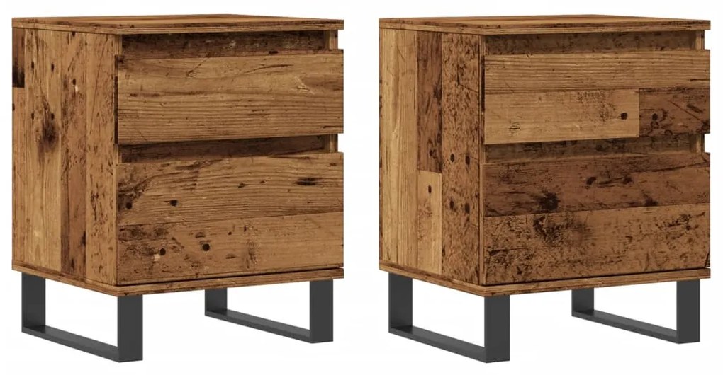 Κομοδίνα 2 τεμάχια Παλιό ξύλο 40x35x50 cm Κατασκευασμένο ξύλο - Καφέ