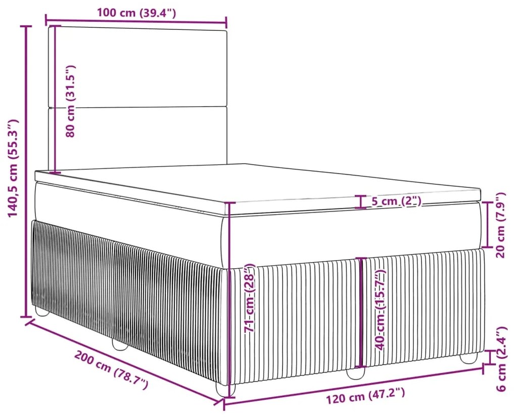 Κρεβάτι Boxspring με Στρώμα Κρεμ 120x200 εκ. Υφασμάτινο - Κρεμ