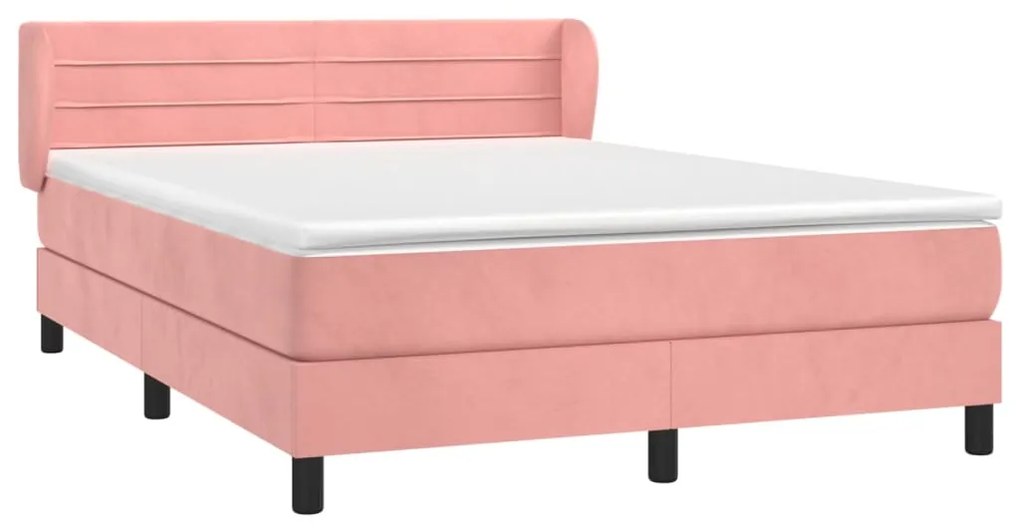 vidaXL Κρεβάτι Boxspring με Στρώμα Ροζ 140x200 εκ. Βελούδινο