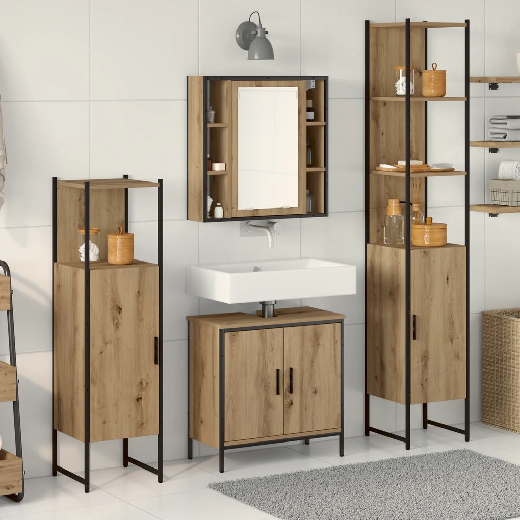 vidaXL Σετ επίπλων μπάνιου 4 τεμαχίων Artisan Oak Επεξεργασμένη ξυλεία