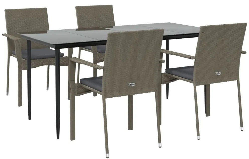 vidaXL Σετ Τραπεζαρίας Κήπου 5 τεμ Μαύρο&amp;Γκρι Συνθ. Ρατάν με Μαξιλάρια