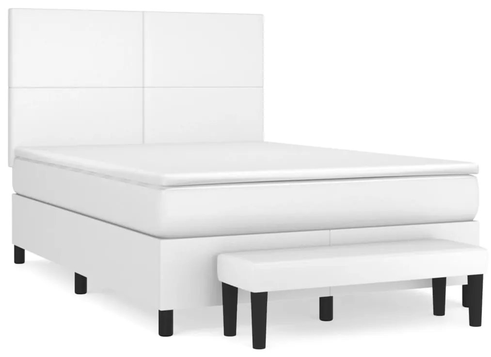 vidaXL Κρεβάτι Boxspring με Στρώμα Λευκό 140x200εκ.από Συνθετικό Δέρμα