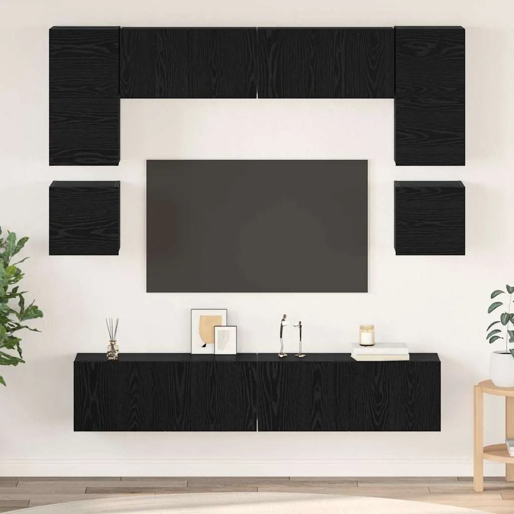 vidaXL Σετ επίπλου τηλεόρασης 8 pcs Μαύρη Δρυς 80 x 30 x 30 εκ.