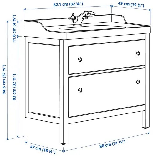 HEMNES/RUTSJON βάση νιπτήρα με συρτάρια/νιπτήρα/μπαταρία, 82x49x95 cm 295.376.42