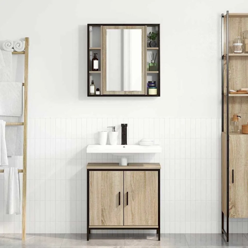 vidaXL Σετ Επίπλων Μπάνιου με ράφι με πόρτα 2 pcs Καφέ 60 x 30 x 60 cm