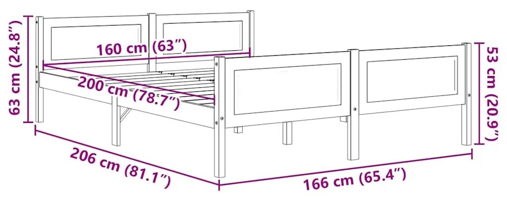 vidaXL Πλαίσιο Κρεβατιού Λευκό 160 x 200 εκ. από Μασίφ Ξύλο Πεύκου