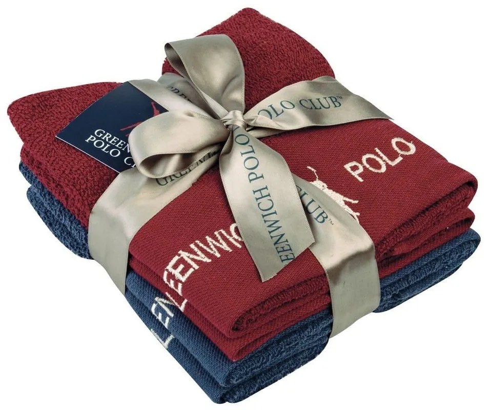 Πετσέτες 2673 (Σετ 4τμχ) Bordo-Blue Greenwich Polo Club Towels Set 30x50cm 100% Βαμβάκι