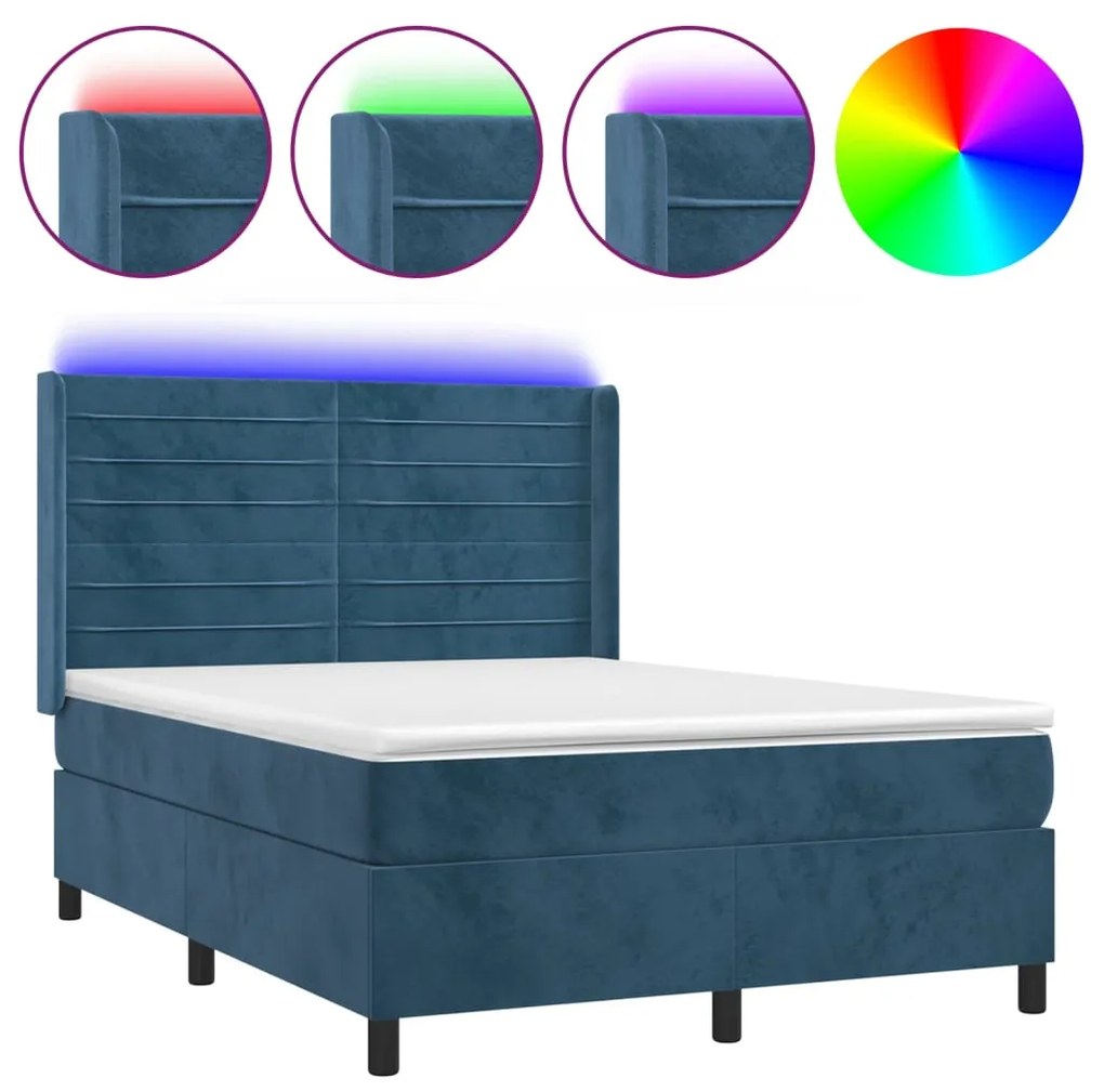 ΚΡΕΒΑΤΙ BOXSPRING ΜΕ ΣΤΡΩΜΑ &amp; LED ΣΚ. ΜΠΛΕ 140X200ΕΚ. ΒΕΛΟΥΔΙΝΟ 3139629