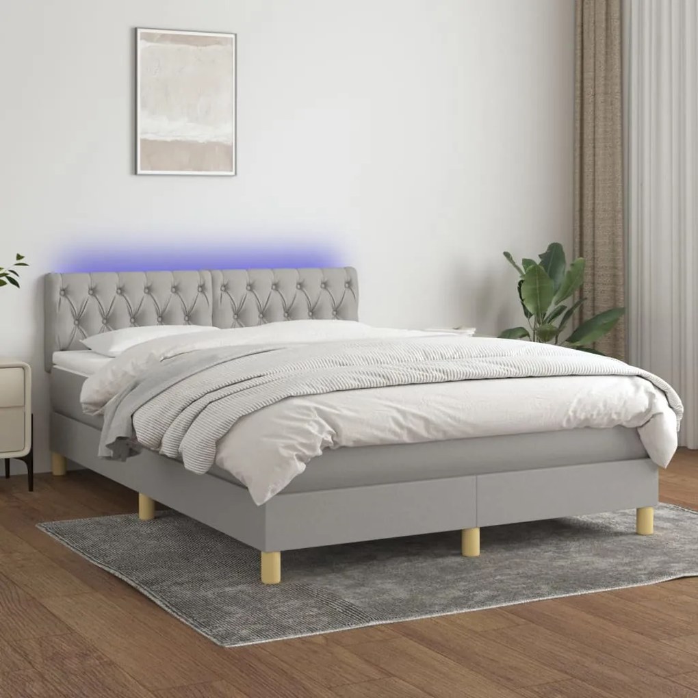 vidaXL Κρεβάτι Boxspring με Στρώμα &amp; LED Αν.Γκρι 140x200 εκ Υφασμάτινο