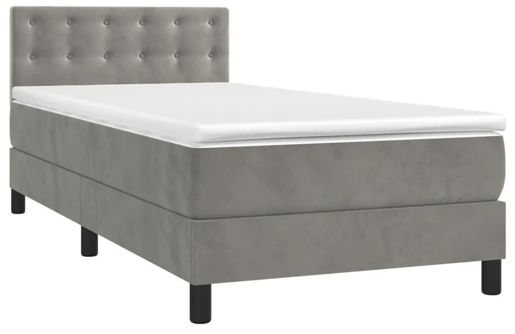 vidaXL Κρεβάτι Boxspring με Στρώμα Ανοιχτό Γκρι 90x200 εκ. Βελούδινο