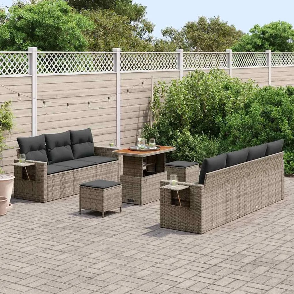 vidaXL Σετ Καναπέ Κήπου με μαξιλάρι 10 pcs Γκρι 90 x 55 x 71 cm