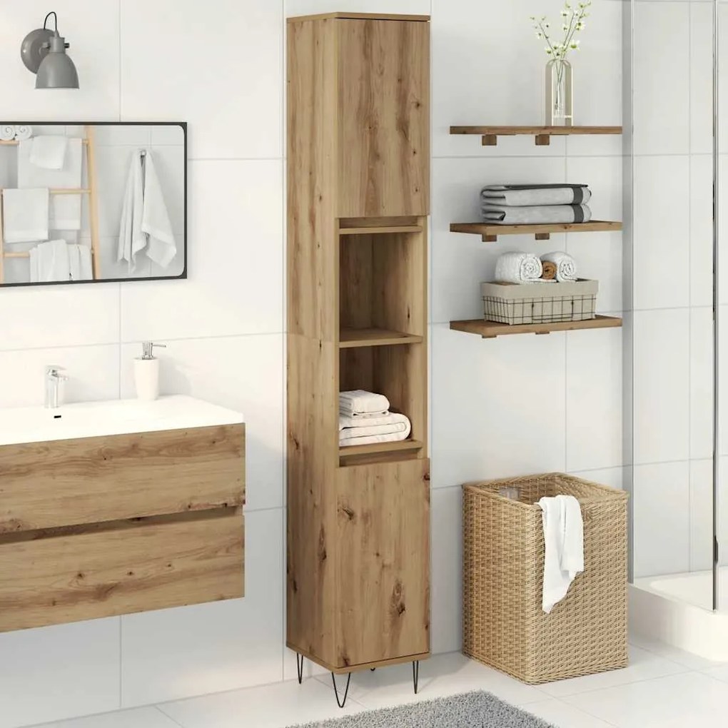 vidaXL Ντουλάπι μπάνιου Δρυς τεχνίτης 30x30x190 cm Κατασκευασμένο ξύλο