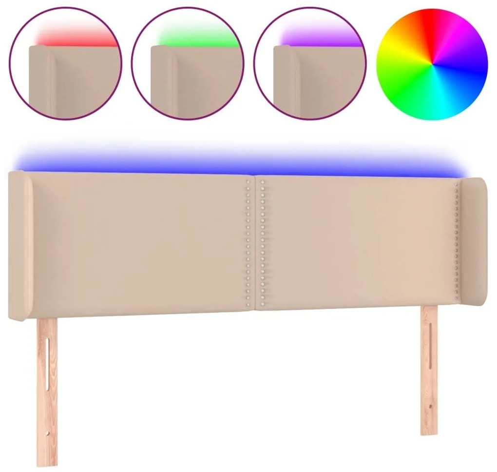 Κεφαλάρι Κρεβατιού LED Καπουτσίνο 147x16x78/88εκ. Συνθετ. Δέρμα - Καφέ