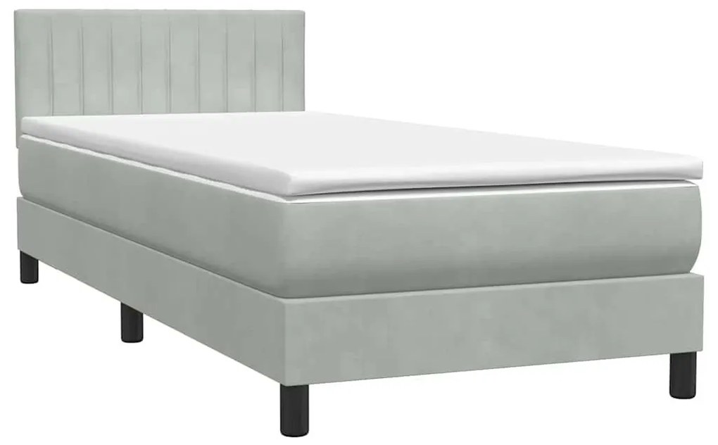 Κρεβάτι Boxspring με Στρώμα Ανοιχτό Γκρι 100x210 εκ. Βελούδινο - Γκρι