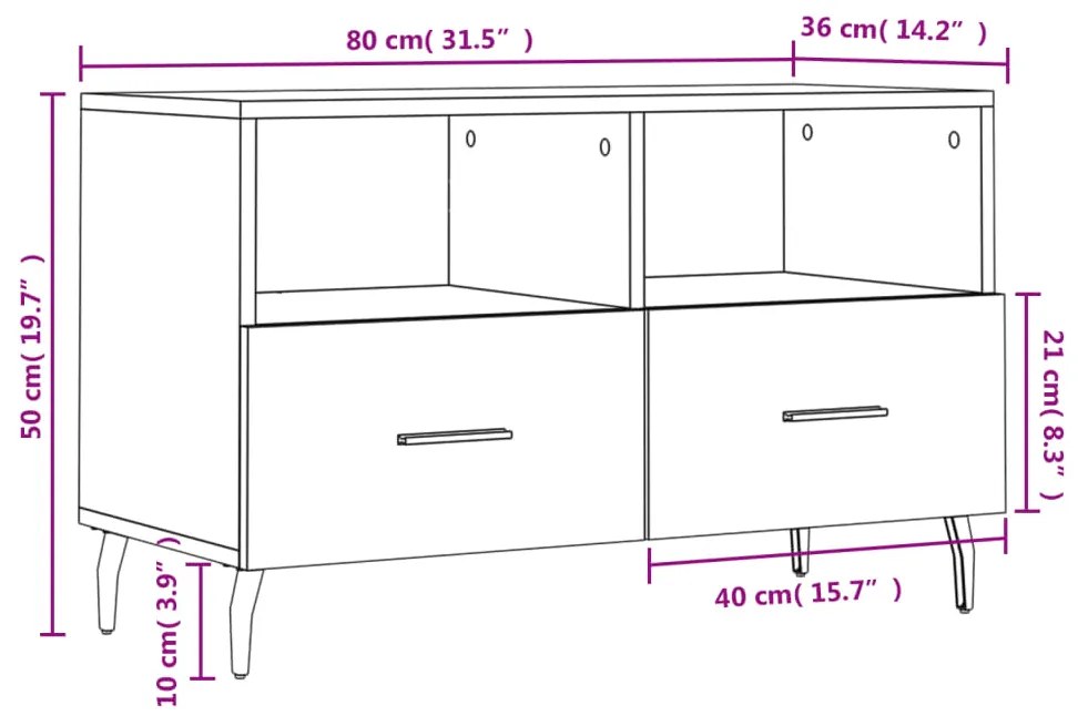 Έπιπλο Τηλεόρασης Γκρι Sonoma 80x36x50 εκ. από Επεξεργ. Ξύλο - Γκρι