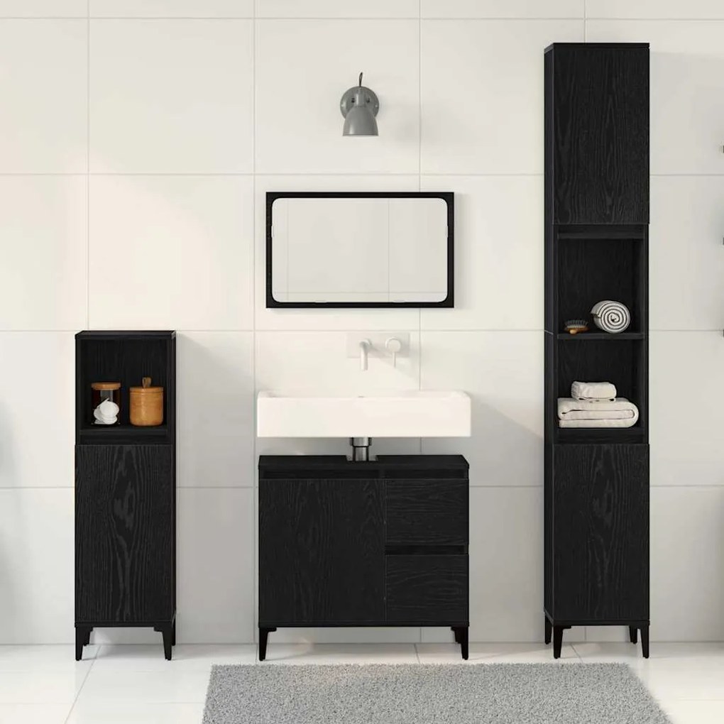 vidaXL Σετ Επίπλων Μπάνιου με συρτάρι 3 pcs Μαύρο 30 x 30 x 180 cm