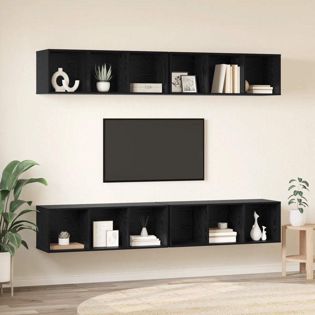 vidaXL Τηλεοπτική Κάβα Τοίχου 4 pcs Μαύρη δρυς Μη κατεργασμένο ξύλο